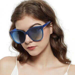 Women Dark Blue Frame UV400 Protection Oversized Cat Eye Frame Retro Sunglasses